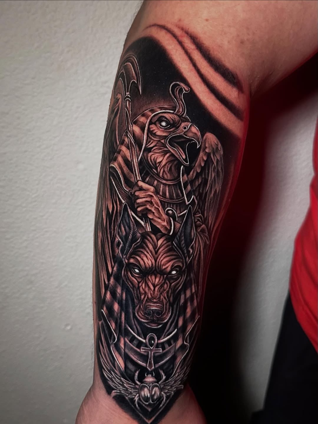 Egyptian sleeve, Horus and Anubis